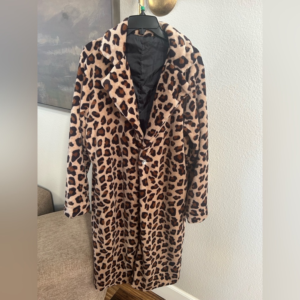 Leopard Print Faux Fur Coat